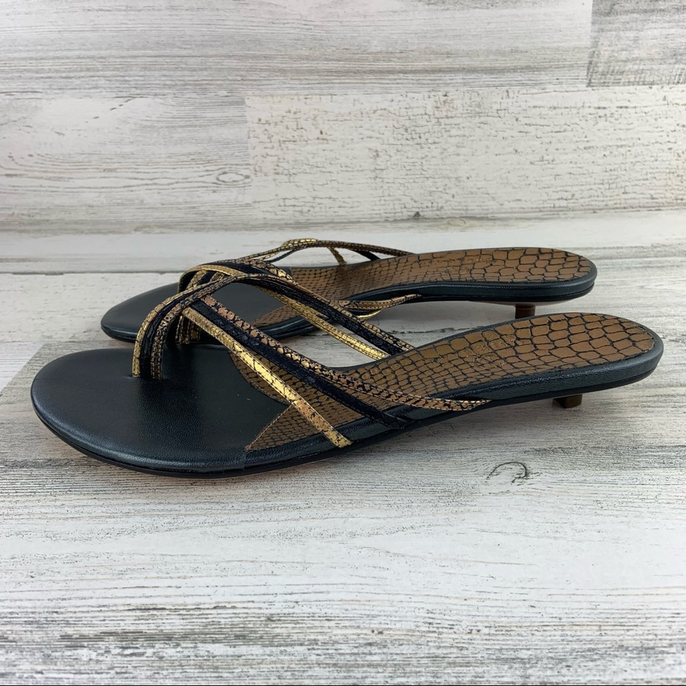 COLE HAAN Rosemary Black Gold Thong Sandals 8